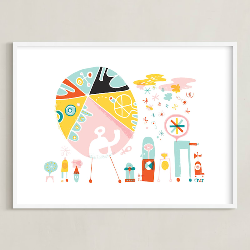 "Globetrotters" - Art Print in Ocean Blue by ERAY - Framed