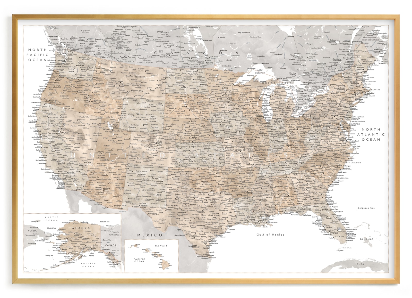 "Detailed map of the United States" by Rosana Laiz Blursbyai in beautiful frame options and a variety of sizes.