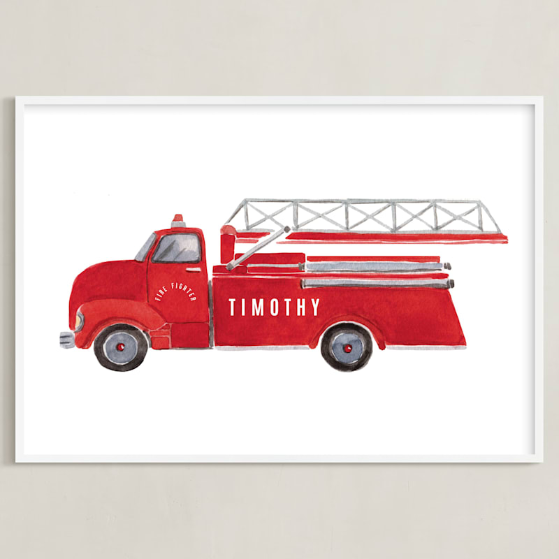 "Vintage FireTruck" - Custom Open Edition Children's Art Print by frau brandt in beautiful frame options and a variety of sizes.