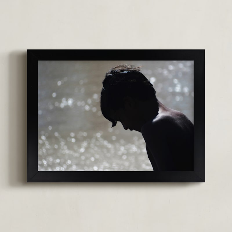 "The boy and the sea" - Art Print in black and green by Juliano Lamb - Framed