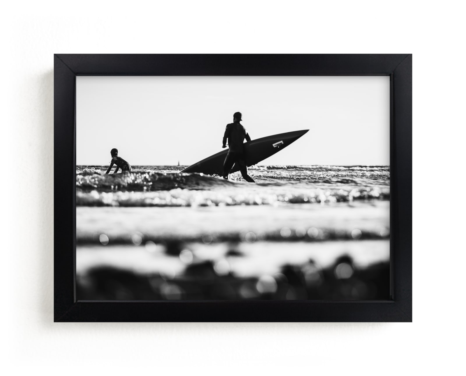 "Surf in Black and White" - Grownup Open Edition Non-custom Art Print by Kira Noel Oschipok in beautiful frame options and a variety of sizes.