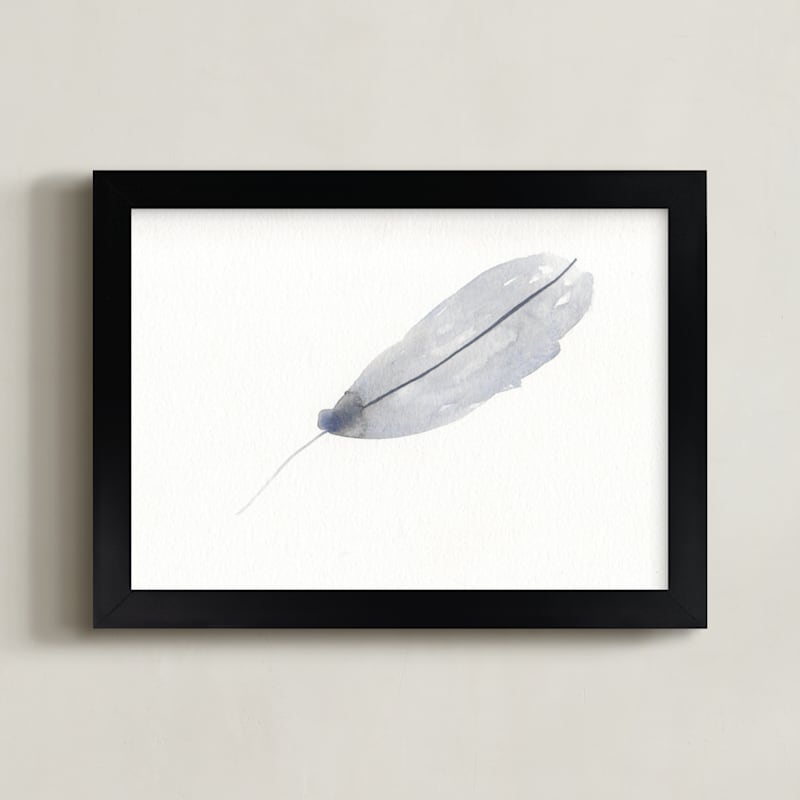 "Light Grey Feather" - Art Print in feather light grey by Prittybird - Framed