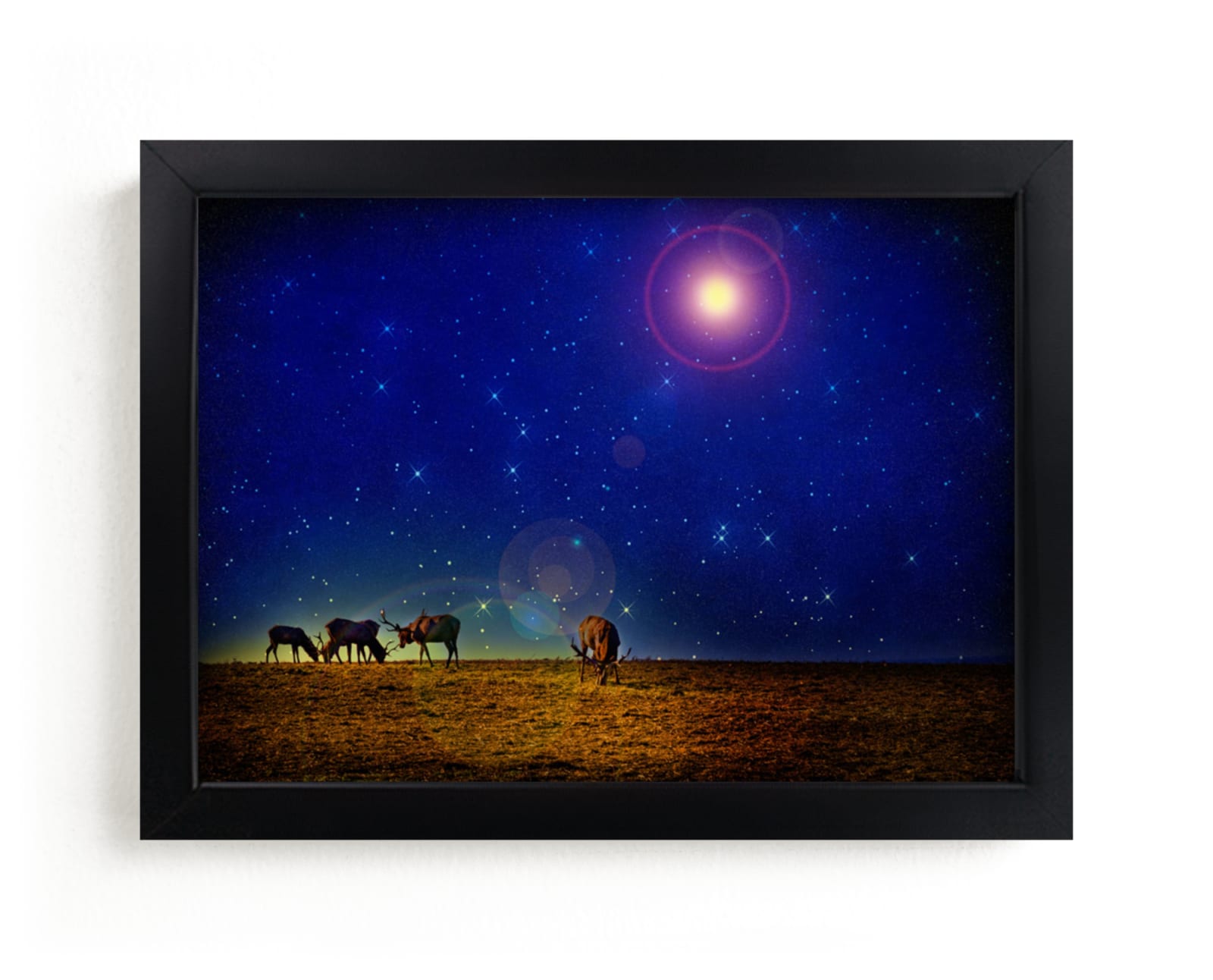 "Elk Stars Snow" - Art Print by Andy Mars in beautiful frame options and a variety of sizes.