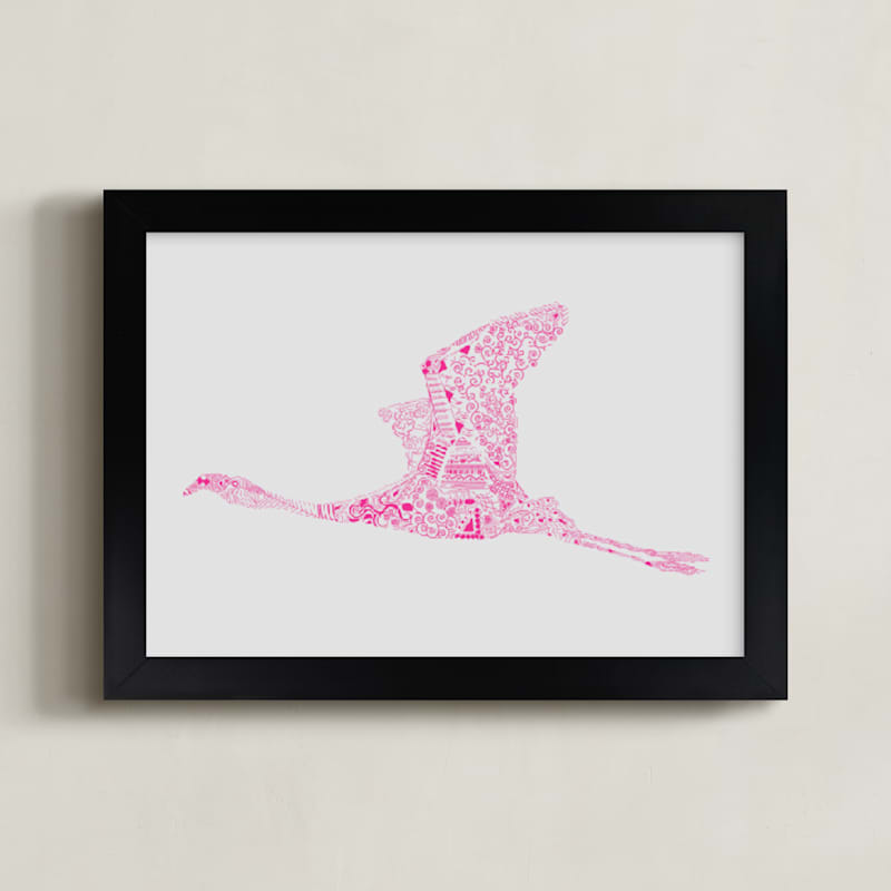 "Fuchsia Flamingo" - Art Print in Light grey by Kanika Mathur - Framed