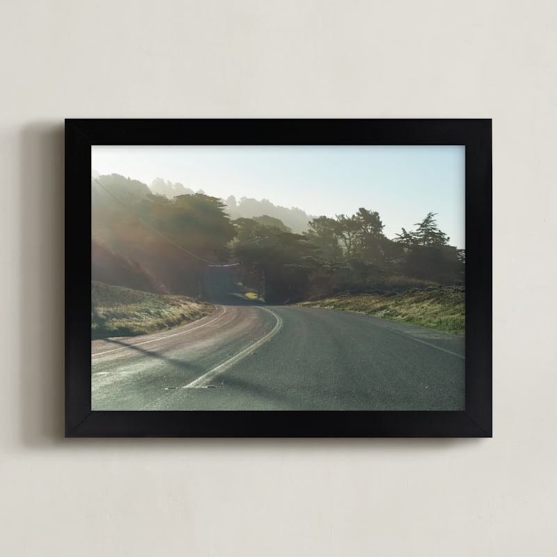 "Highway 1 Cruisin' California" - Art Print in Foggy Grass by Thom.Club - Framed