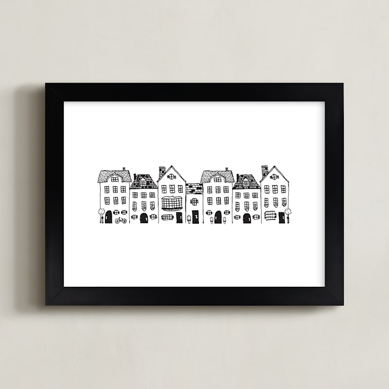 "Village Life" - Art Print in Black by TM Stationery - Framed