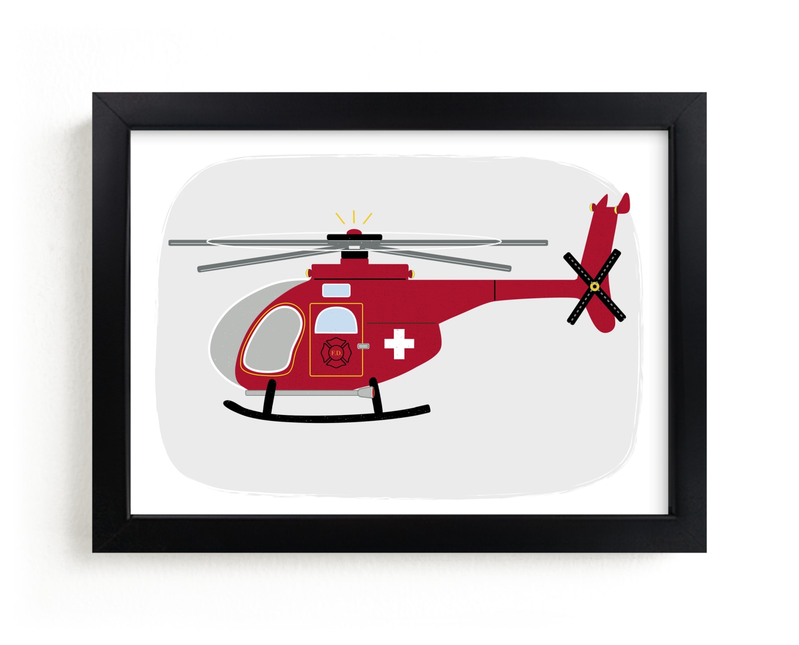"Red Rescue Helicopter" - Art Print by Rebecca Marchese in beautiful frame options and a variety of sizes.