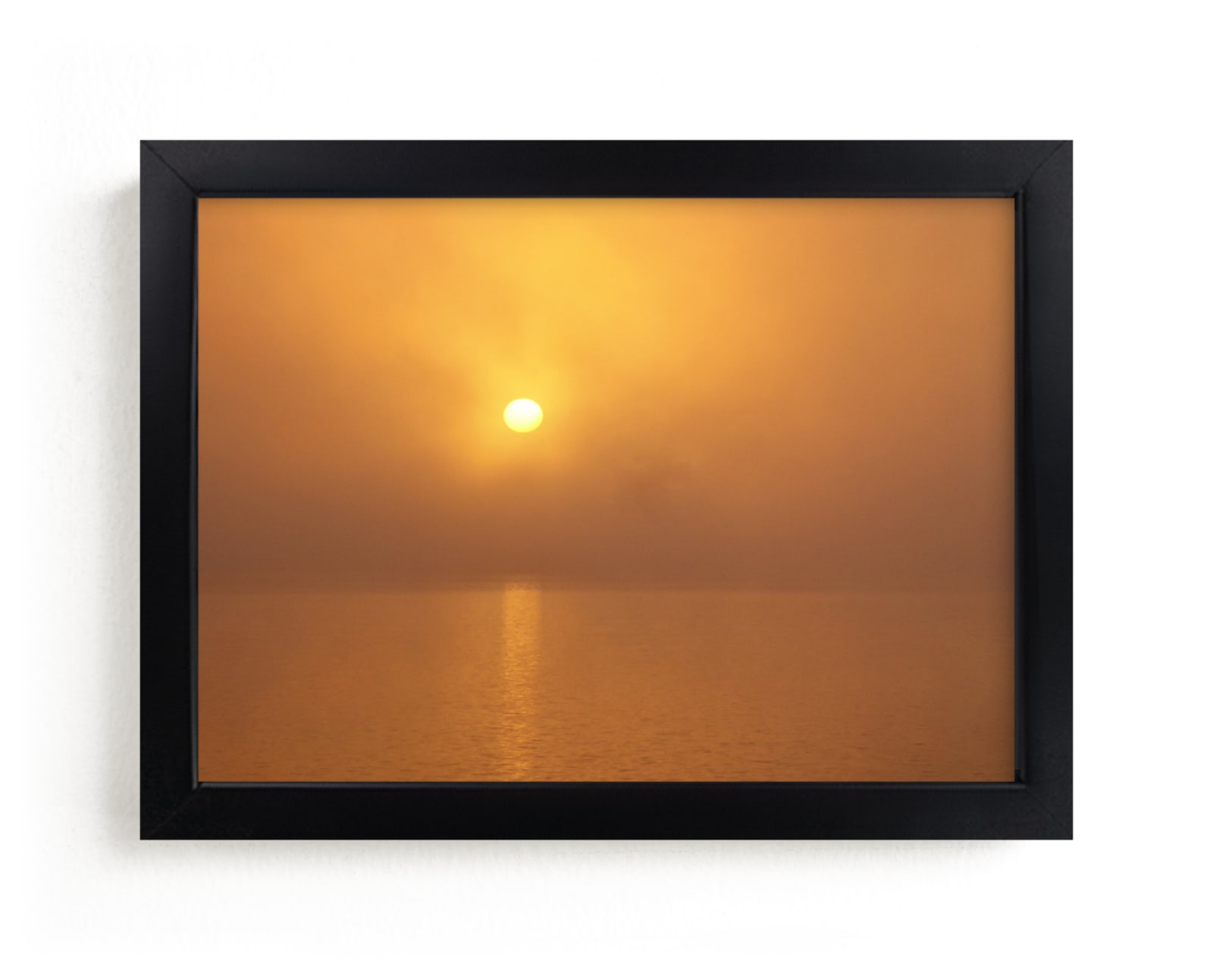 "Foggy Sunrise Over the Lake" - Art Print by A MAZ Design in beautiful frame options and a variety of sizes.