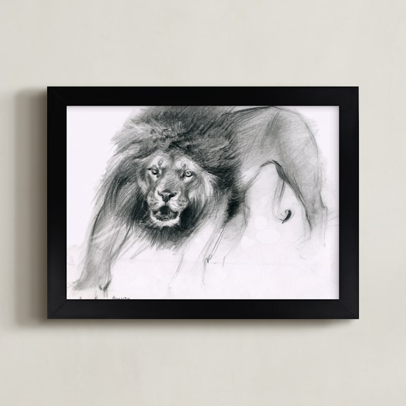 "Roaring Lion" - Art Print in Lamp black by Tracy Ann - Framed