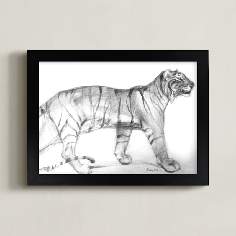 "Pacing Tiger" - Art Print in Shadow by Tracy Ann - Framed