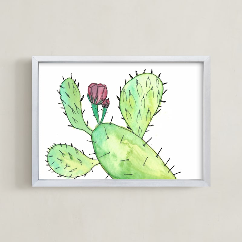 "Prickly Pear Plant" - Art Print in Cactus Green by TweetSweet - Framed