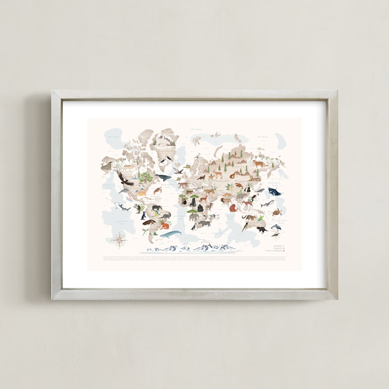 "Animals World map, 65 threatened species" by Sabrin Deirani in beautiful frame options and a variety of sizes.