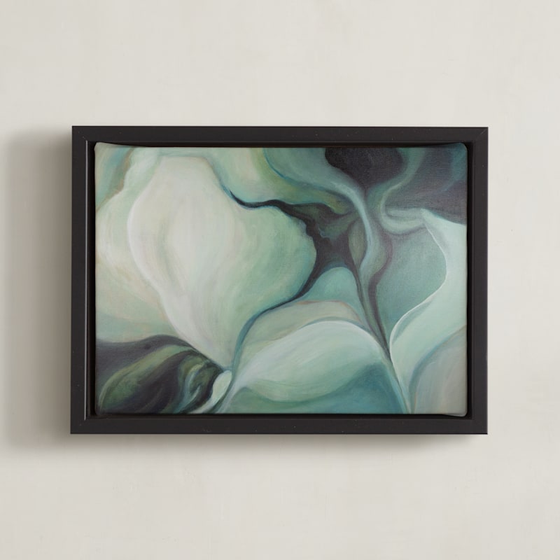 "Botanica 1" - Art Print in Blue-green Blossom by Lenay Hughes - Framed Canvas