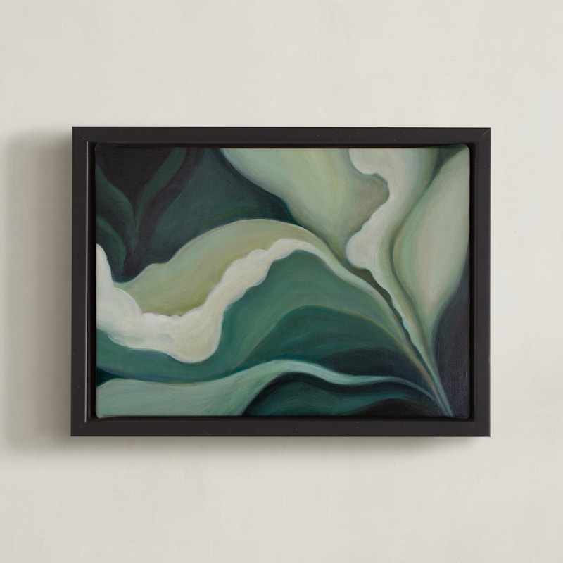 "Botanica 2" - Art Print in Blue-green Blossom by Lenay Hughes - Framed Canvas