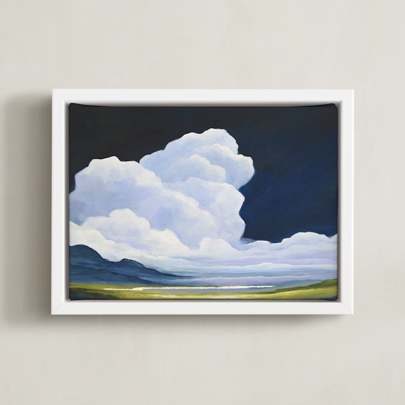 "Porcelain Sky" - Art Print in classic blue by Mya Bessette - Framed Canvas
