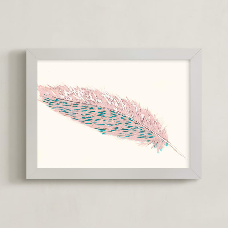 "Pink Feather" - Art Print in Pink by Prittybird - Framed