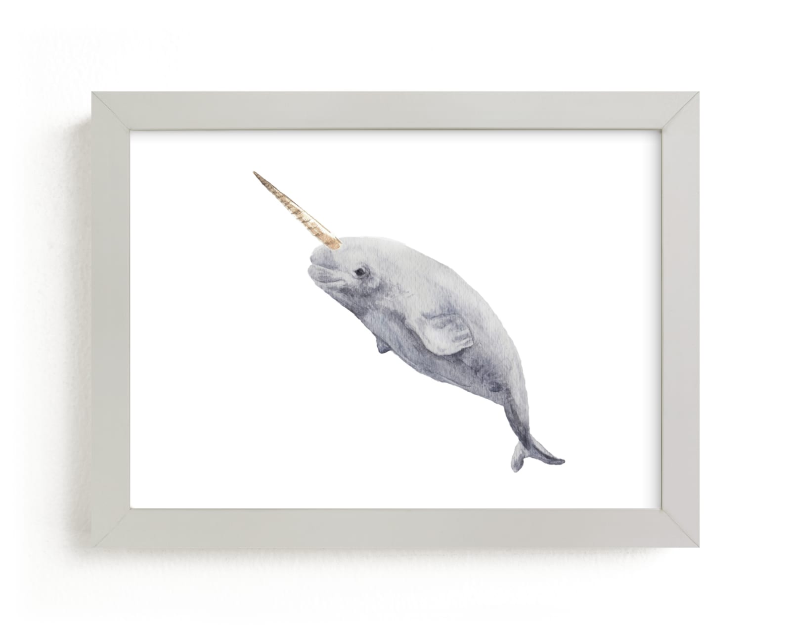 "Baby Watercolor Narwhal" - Art Print by Lauren Rogoff in beautiful frame options and a variety of sizes.