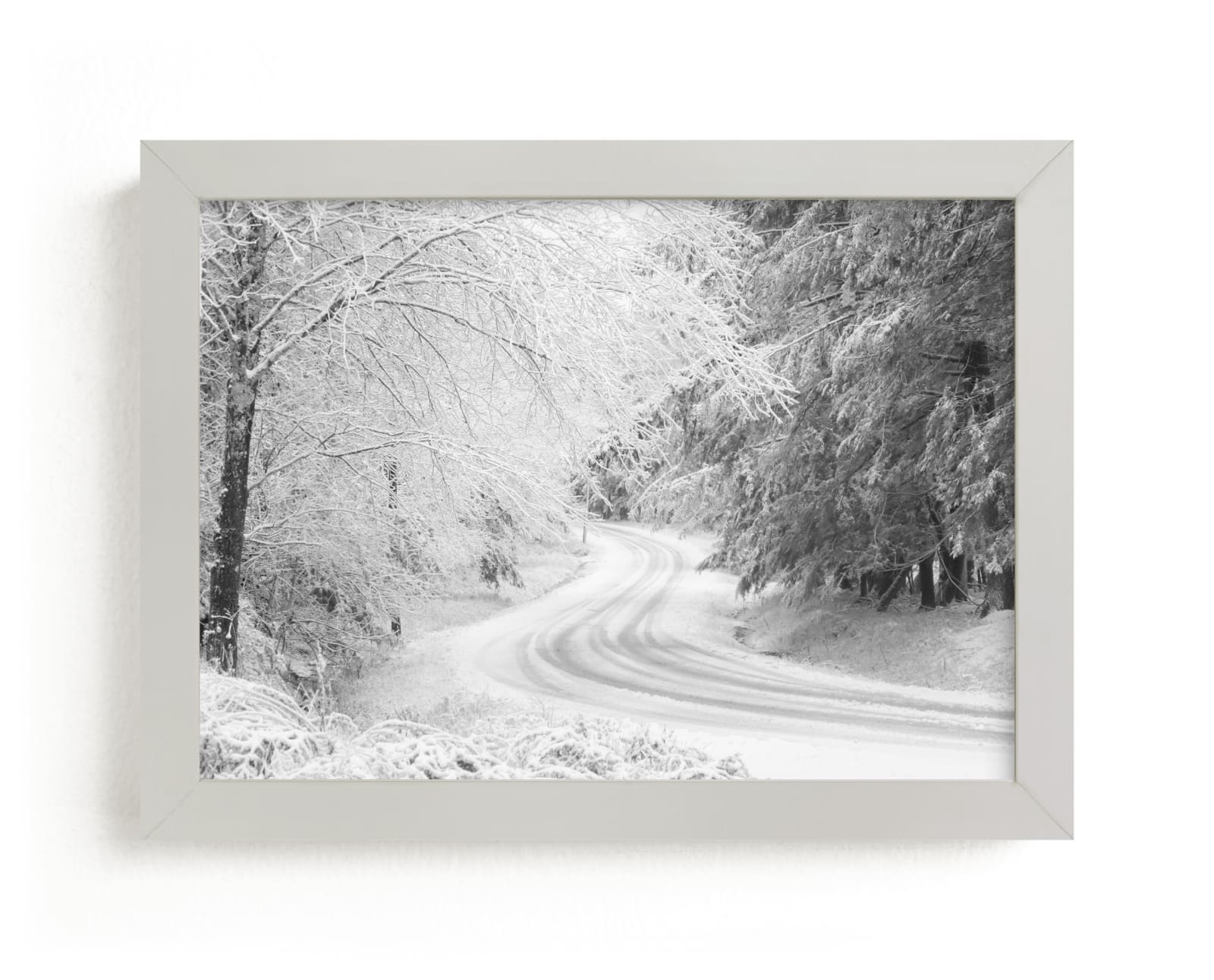 "Winding Winter Road" by Julia Preminger in beautiful frame options and a variety of sizes.