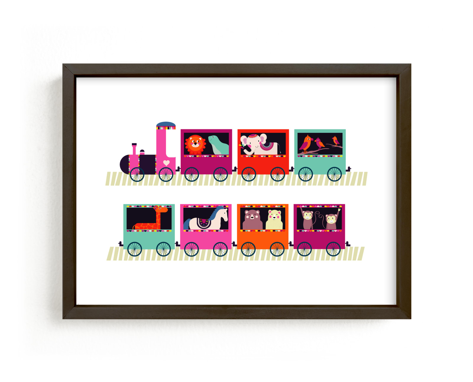 "Animal Train" - Art Print by Rebecca Humphreys in beautiful frame options and a variety of sizes.