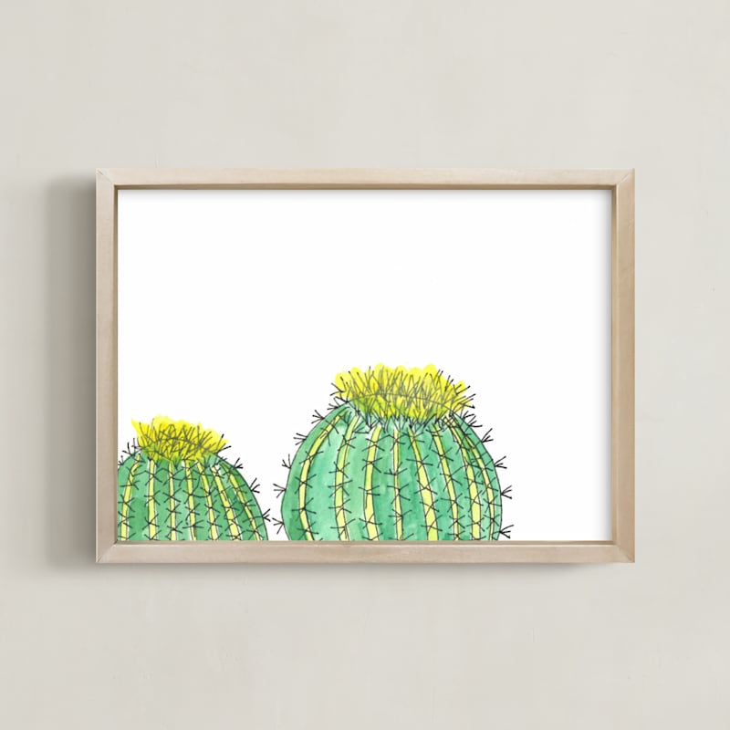 "Two Happy Cacti" - Art Print in cacti green by TweetSweet - Framed