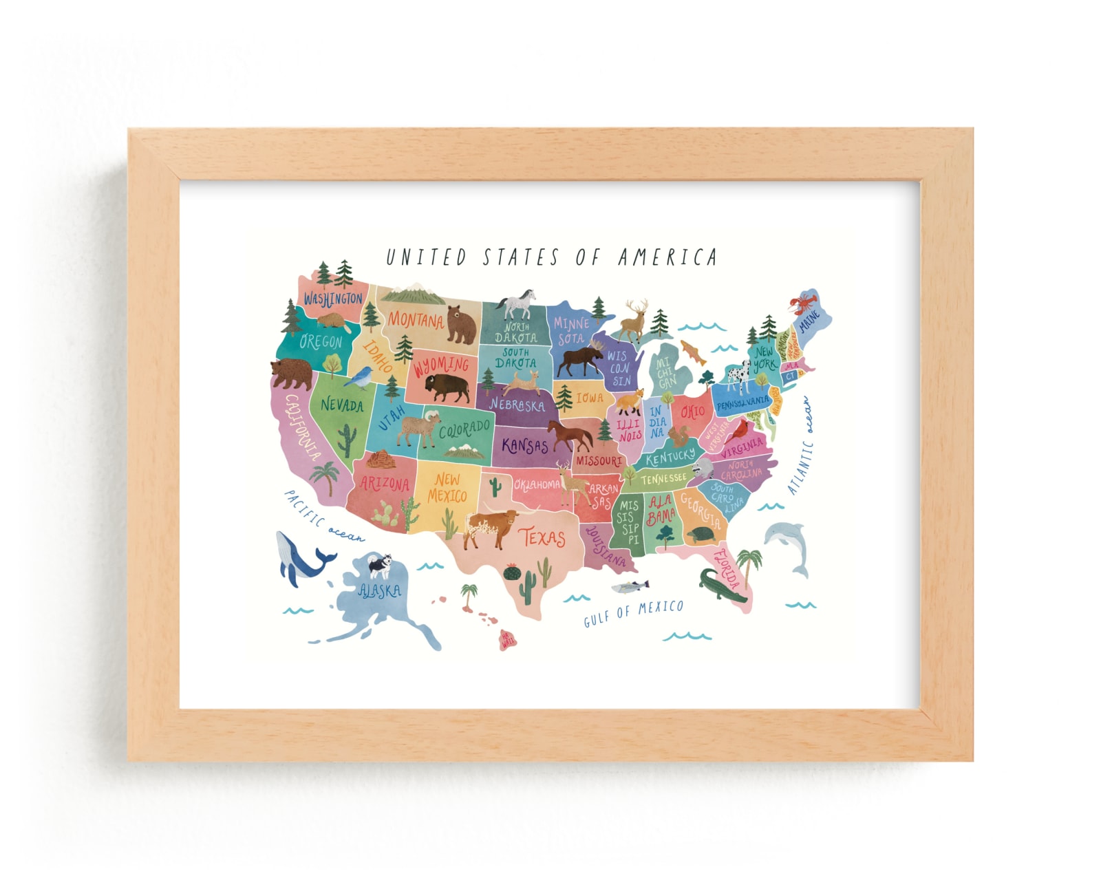 "Animals Map of USA" - Limited Edition Art Print by Elly in beautiful frame options and a variety of sizes.