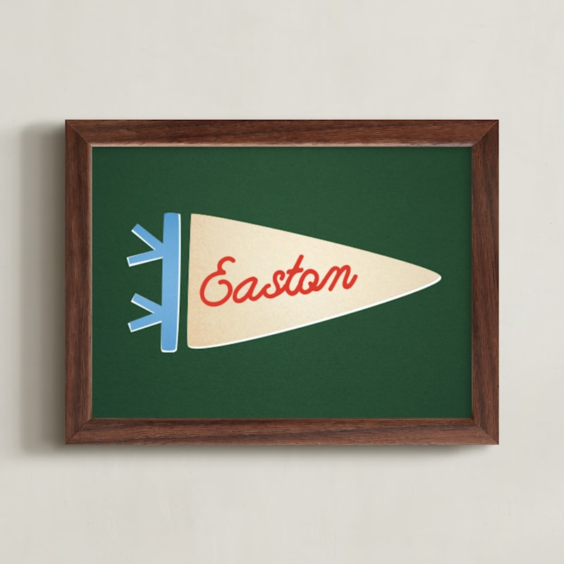 "Proud Pennant" - Personalized Art Print in Forest by Amy Kross - Framed