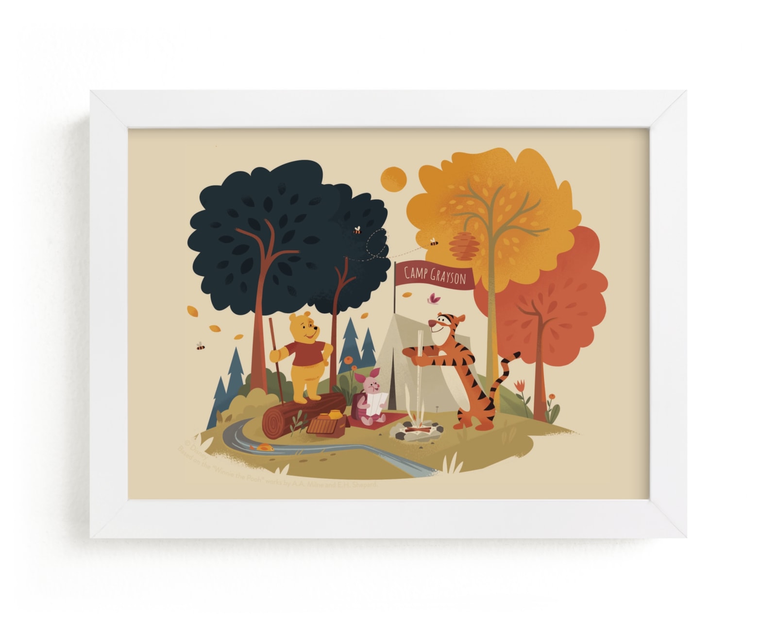 "Disney's Pooh Goes Camping" - Disney Custom Open Edition Children's Art Print by Morgan Ramberg in beautiful frame options and a variety of sizes.