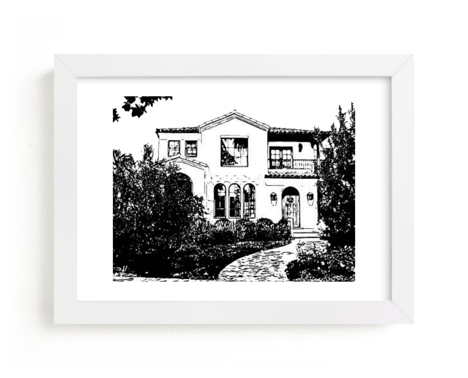 This is a black home wall art by Minted called Custom House Portrait Art.