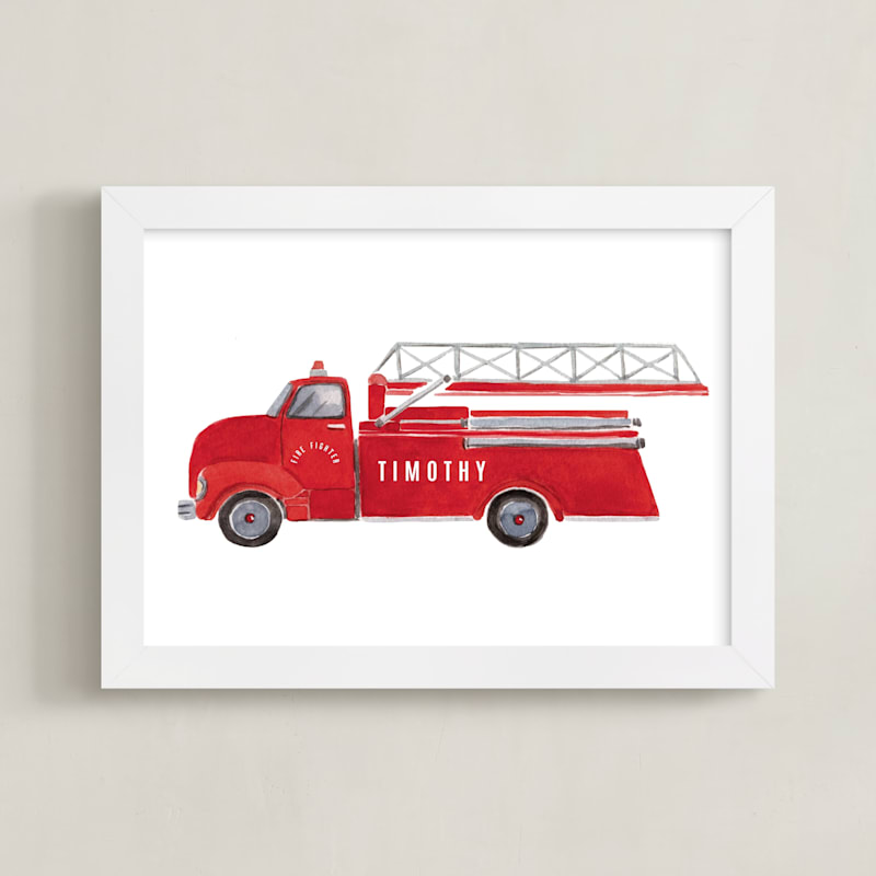 "Vintage FireTruck" - Custom Open Edition Children's Art Print by frau brandt in beautiful frame options and a variety of sizes.