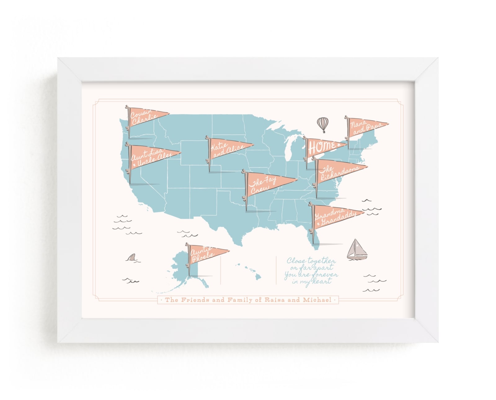 "Friends & Family Map" - Custom Open Edition Children's Art Print by Kelsey Mucci in beautiful frame options and a variety of sizes.