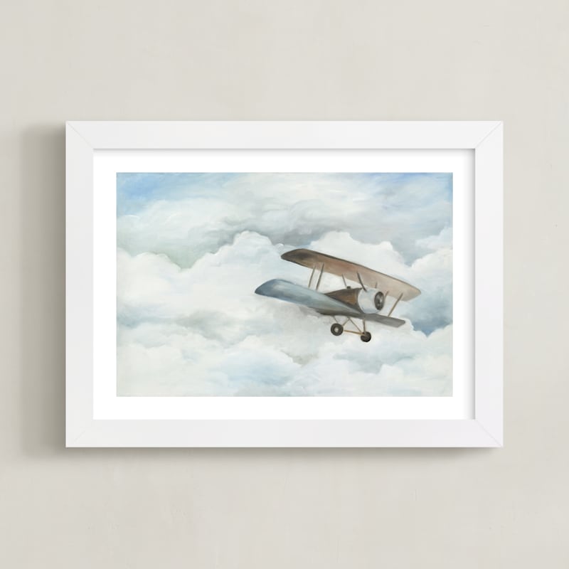 "The Cloud Plane" - Art Print in Baby Blue by Sarah Holden - Framed