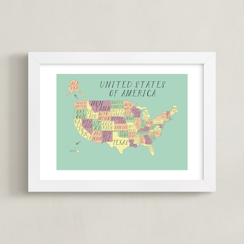 "USA map" - Art Print in Aqua by Alexandra Dzh - Framed