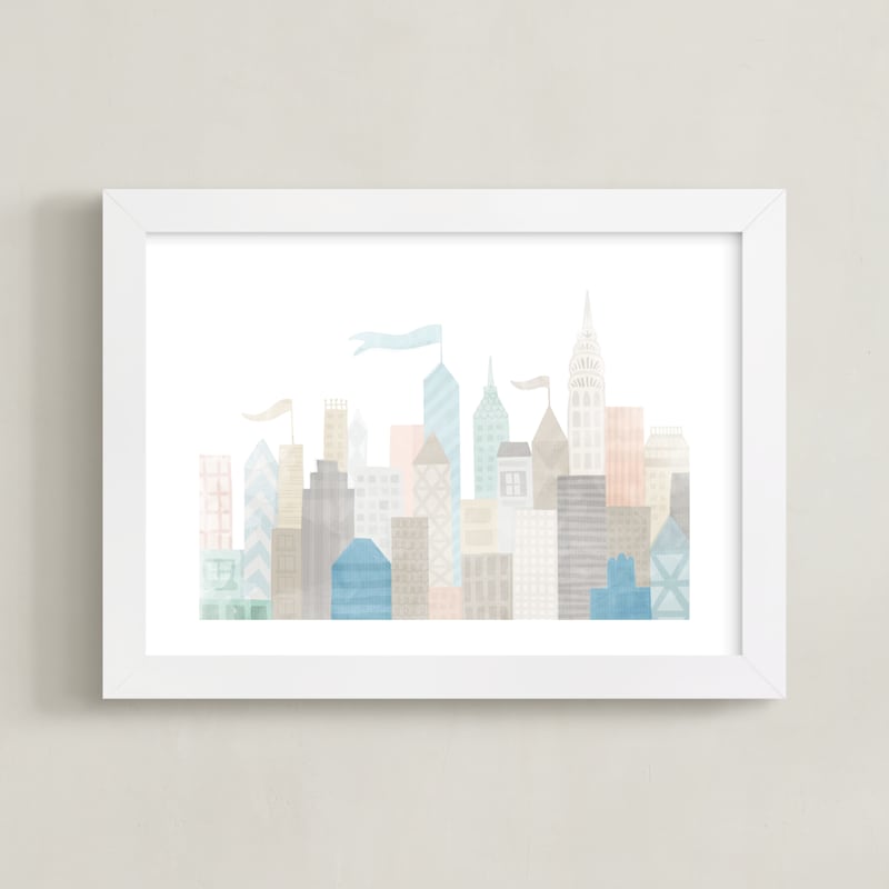 "Big City" - Art Print in Beige by Jessie Steury - Framed