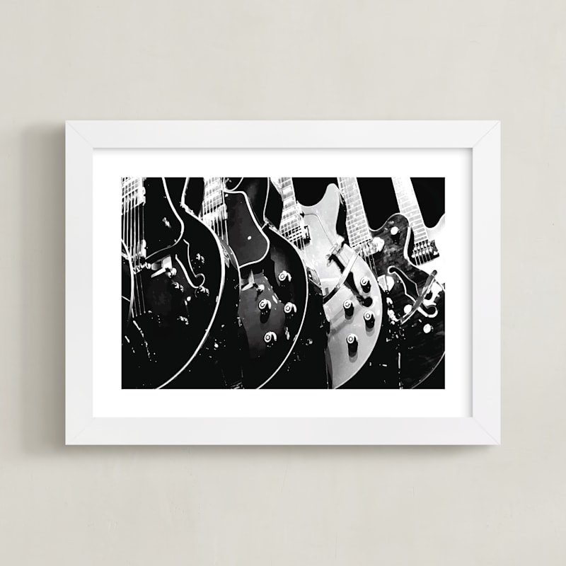"Guitars, Monochrome" - Art Print in Black by Jason - Framed
