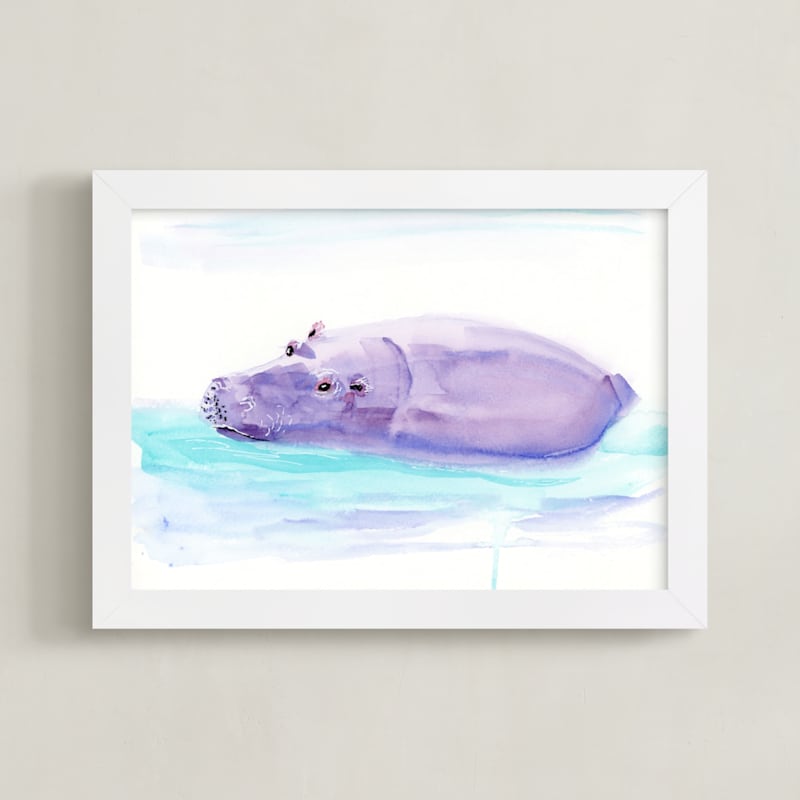 "Hippo Hooray" - Art Print in lilac by Lindsay Megahed - Framed