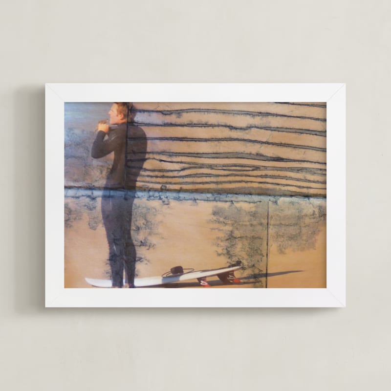 "Indigo Surfer with Stripes" - Art Print by Annie Seaton in beautiful frame options and a variety of sizes.