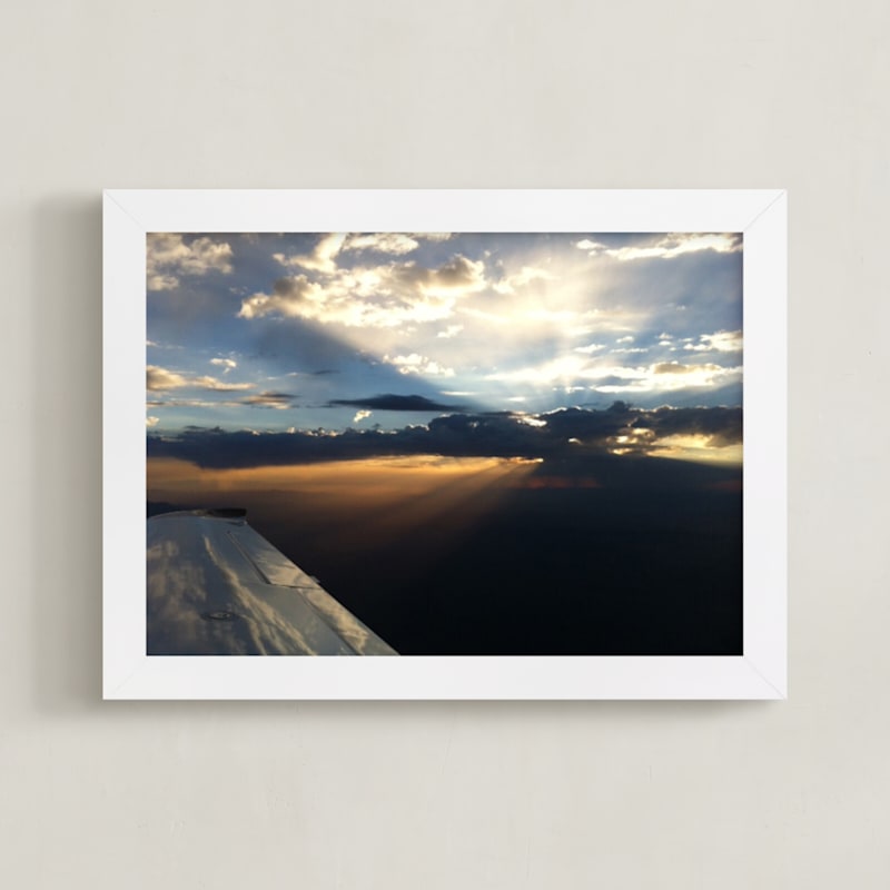 "Sunrise Over the Desert" - Art Print in steel sky blue grey by Jeff Vilkin - Framed