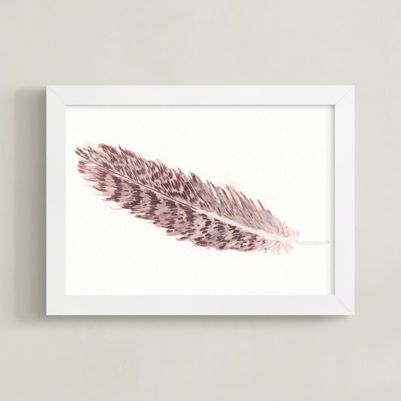 "Hawk Feather" - Art Print in deep red by Prittybird - Framed