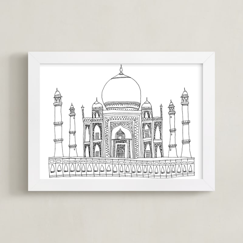 "The Taj Mahal in Pen" - Art Print in midnight by Sharon Rowan - Framed