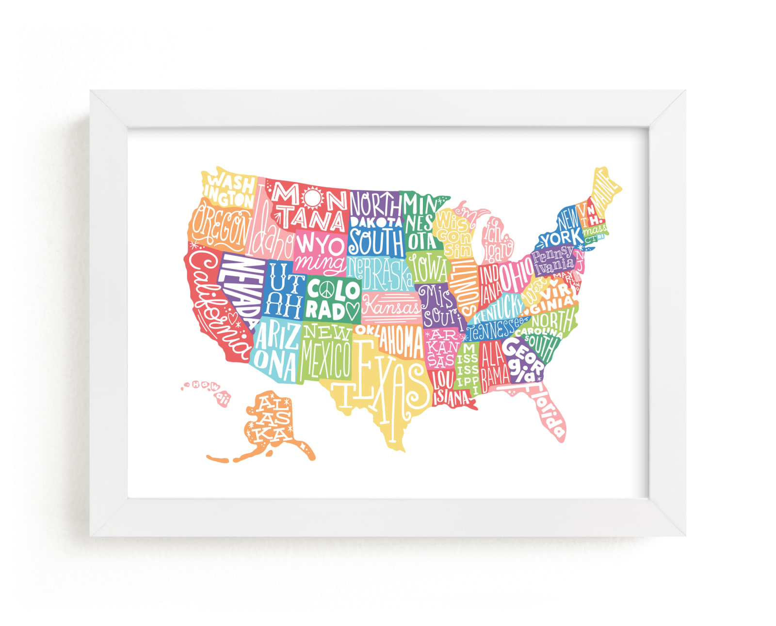 "United States Typography Map" - Art Print by Jessie Steury in beautiful frame options and a variety of sizes.