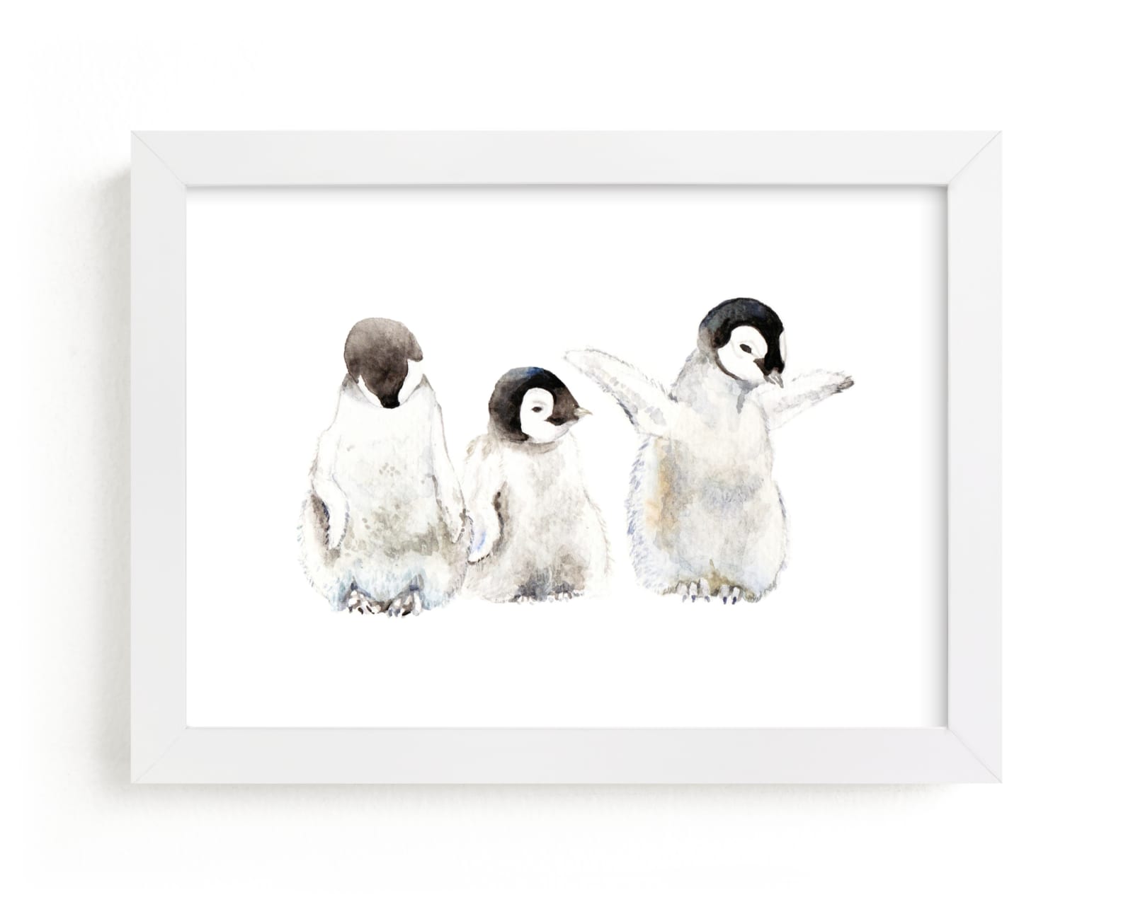 "Watercolor Baby Penguins" - Art Print by Lauren Rogoff in beautiful frame options and a variety of sizes.