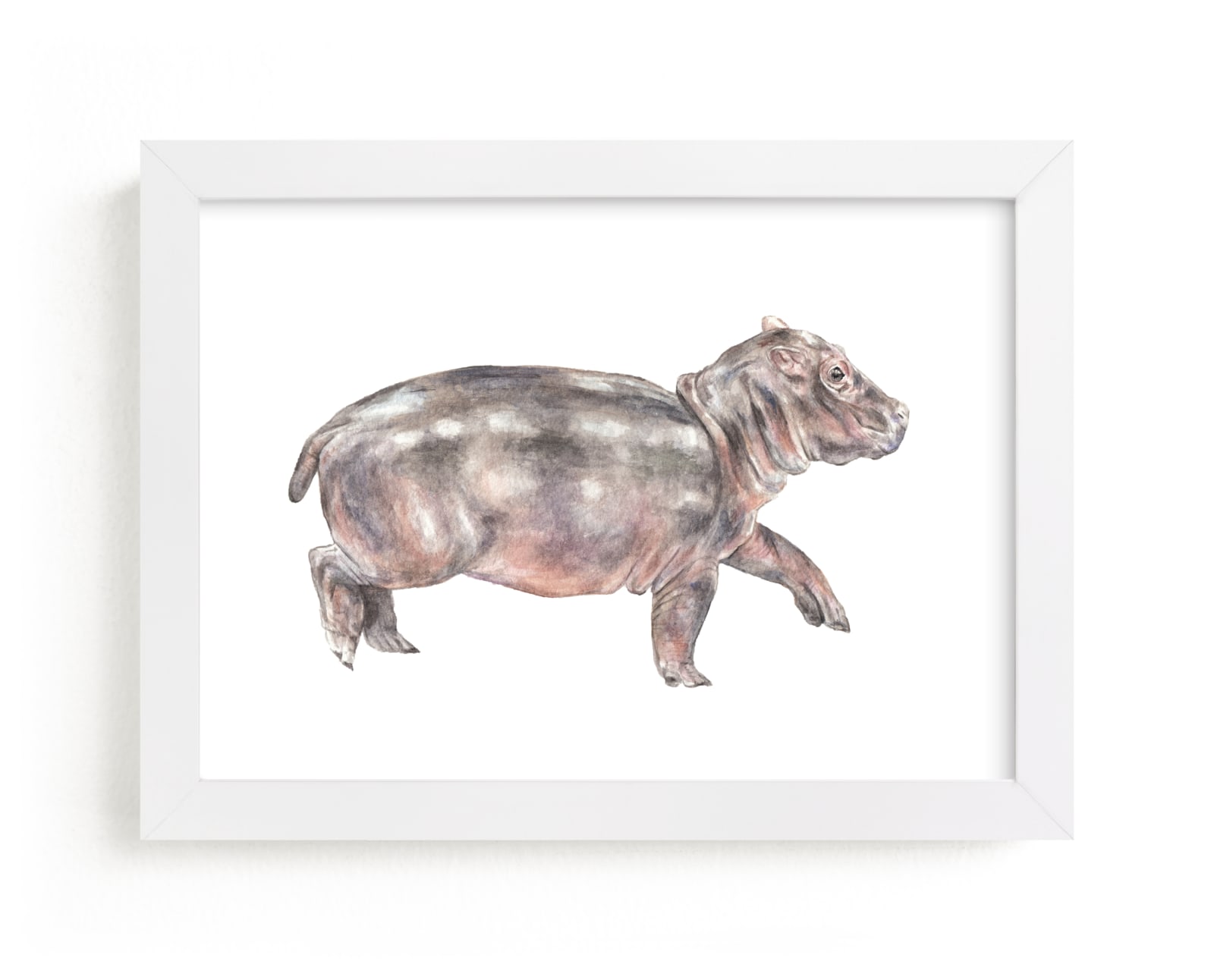 "Watercolor baby hippo" - Art Print by Lauren Rogoff in beautiful frame options and a variety of sizes.