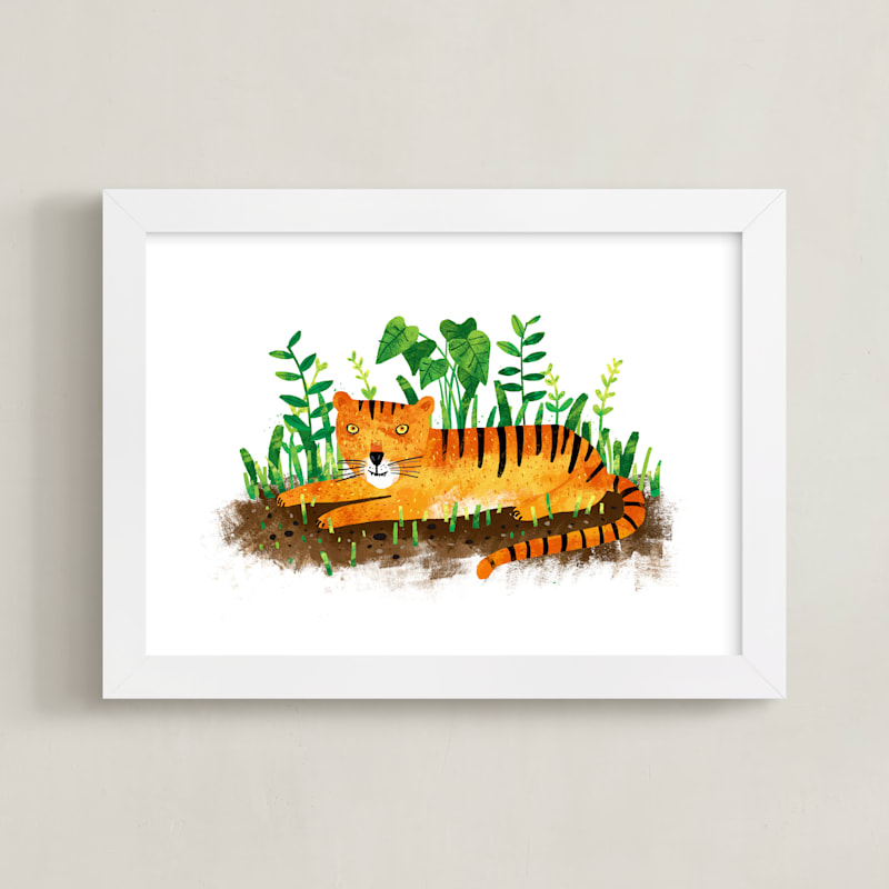 "Sumatran Tiger" - Art Print in Orange by Alf and Auguri - Framed