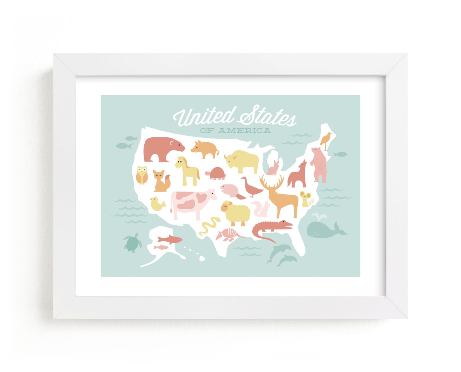 "Animal American Map" - Art Print by Jessie Steury in beautiful frame options and a variety of sizes.