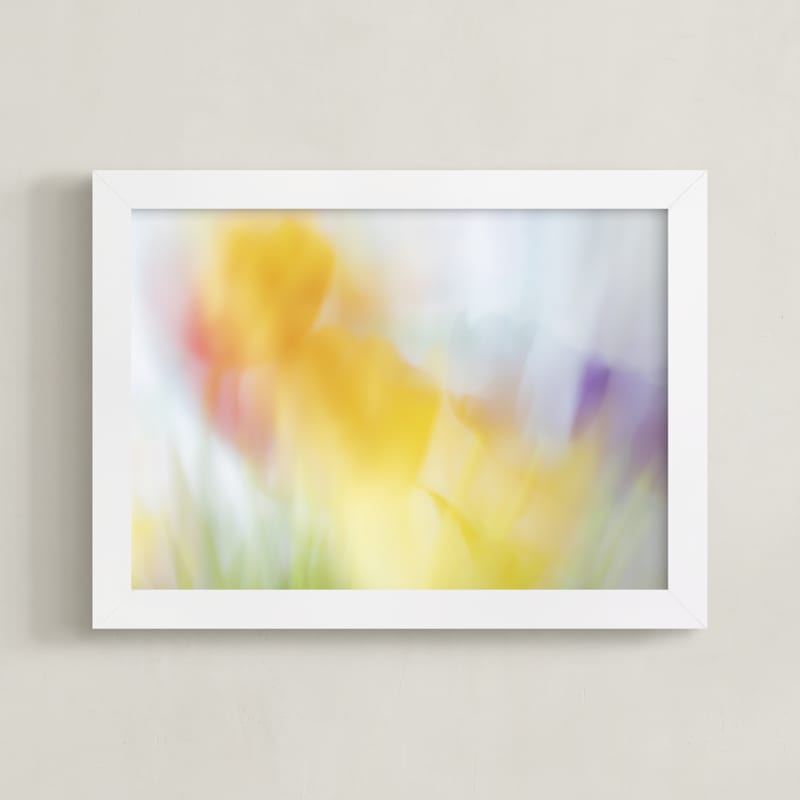 "Abstract Tulips 5" - Art Print in Buttercup Yellow by Laura Hamm - Framed