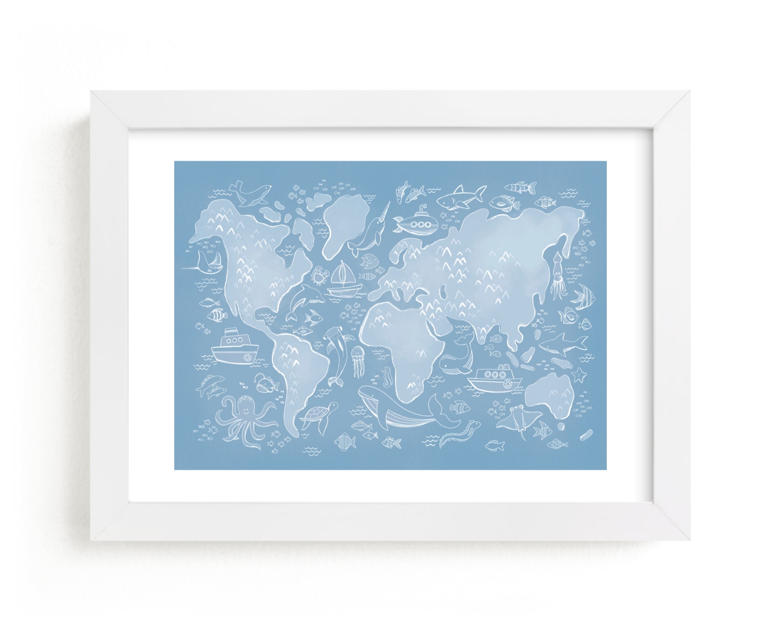 "Sea Life World Map" - Limited Edition Art Print by Jessie Steury in beautiful frame options and a variety of sizes.