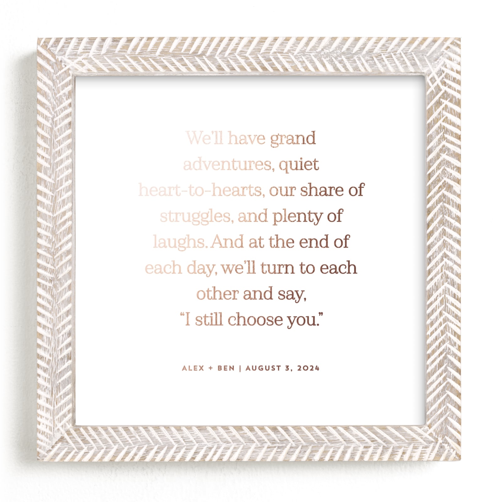 This is a rosegold photos to art by Minted called Your Vows as a Foil Art Print.
