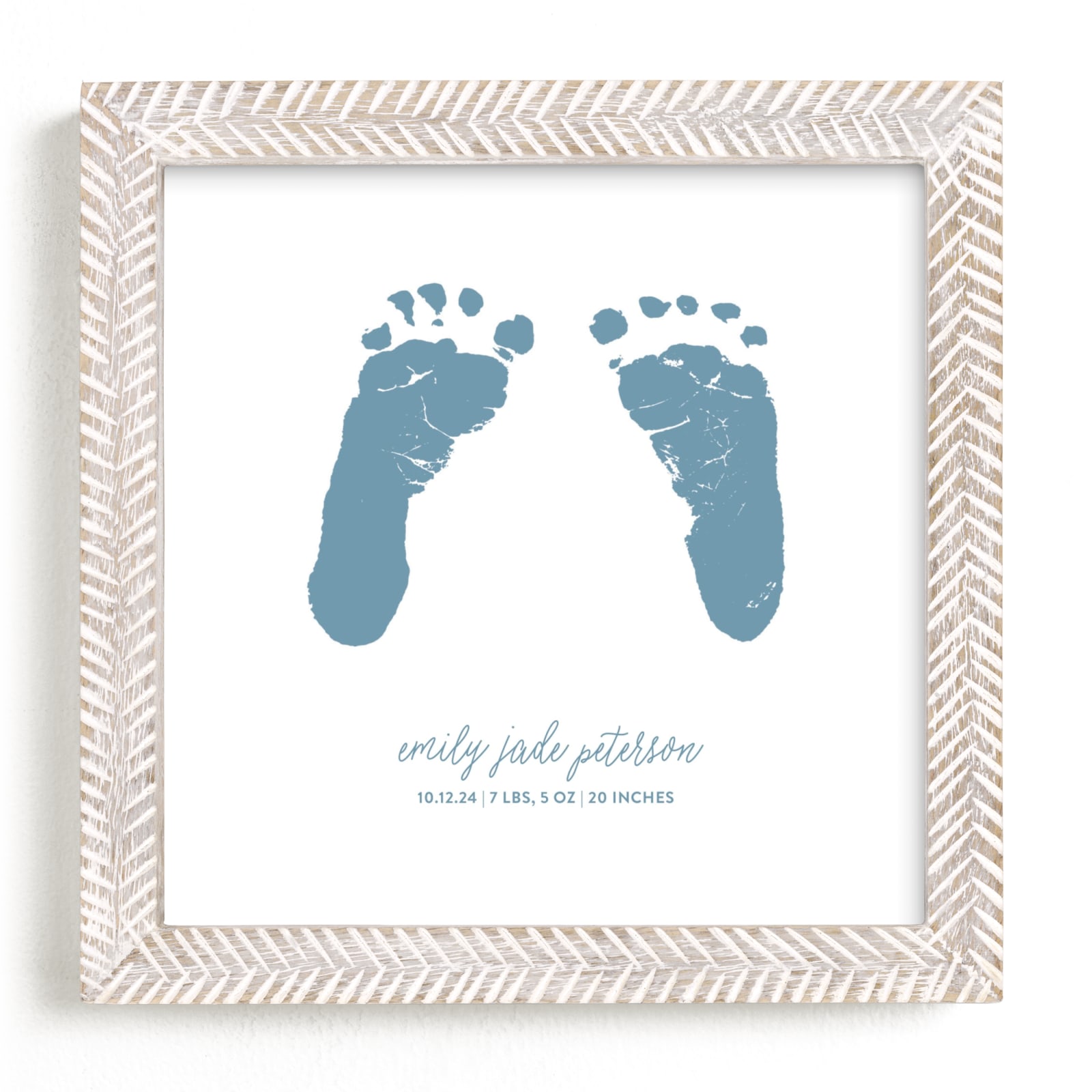 This is a blue photos to art by Minted Custom called Custom Footprints Letterpress Art.