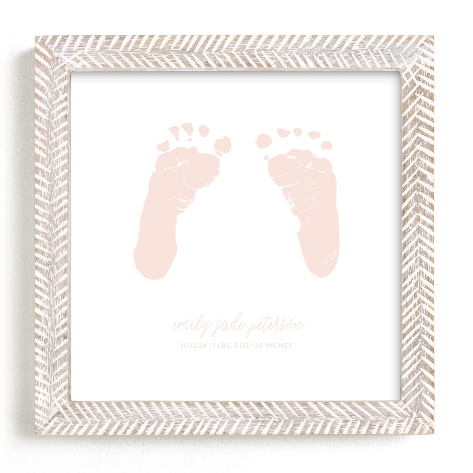 This is a pink photos to art by Minted Custom called Custom Footprints Letterpress Art.