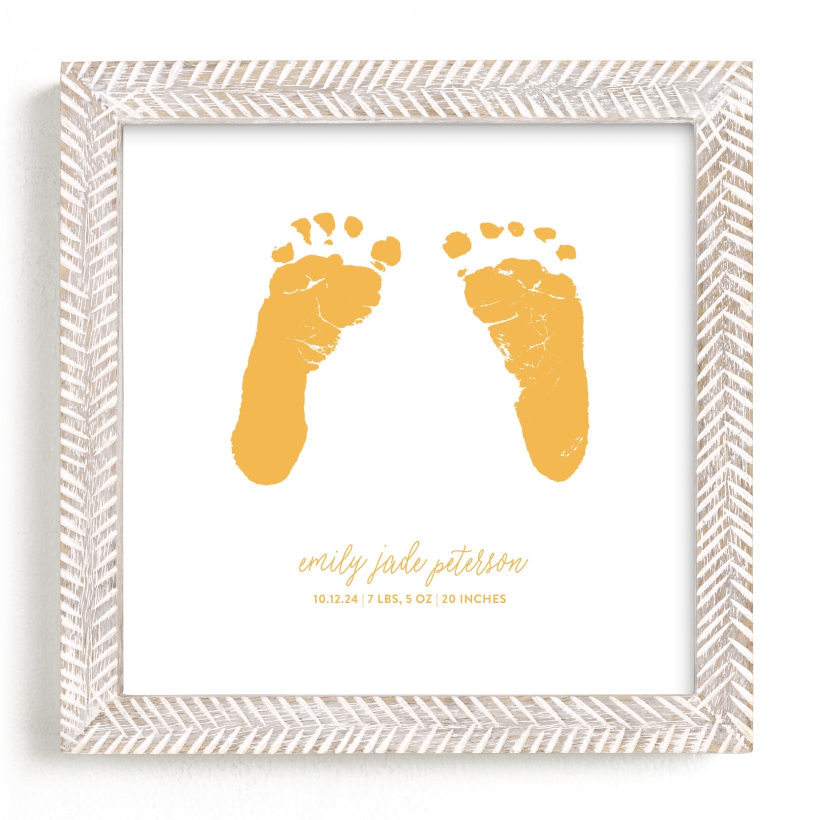 This is a yellow photos to art by Minted Custom called Custom Footprints Letterpress Art.
